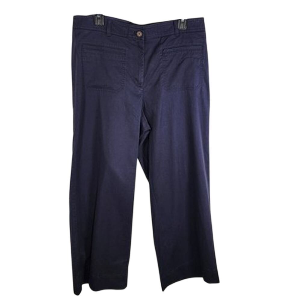 Talbots Womens Wide Leg Cropped Pants Size 12 Blue Patch Pockets Minimalist NWT